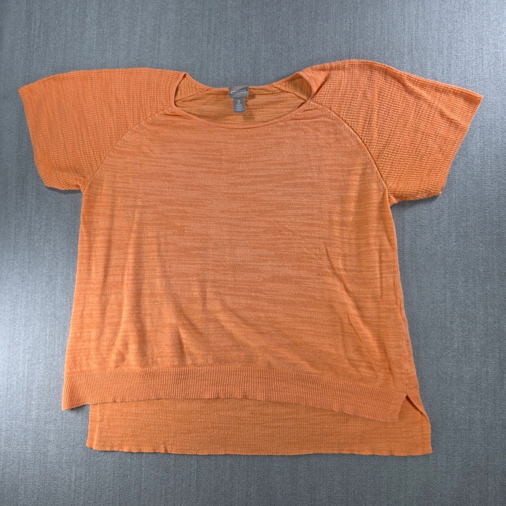 Chico's Knit Top Women 2 Orange Short Sleeve Slub High Low Hem Raglan